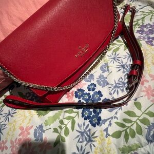 Kate Spade Red Leather Crossbody Bag with Chain Detail
